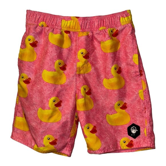 Neff Rubber Duck Ducky Pink Yellow Swim Trunks Board Shorts Swim Suit Men’s M - Picture 1 of 4